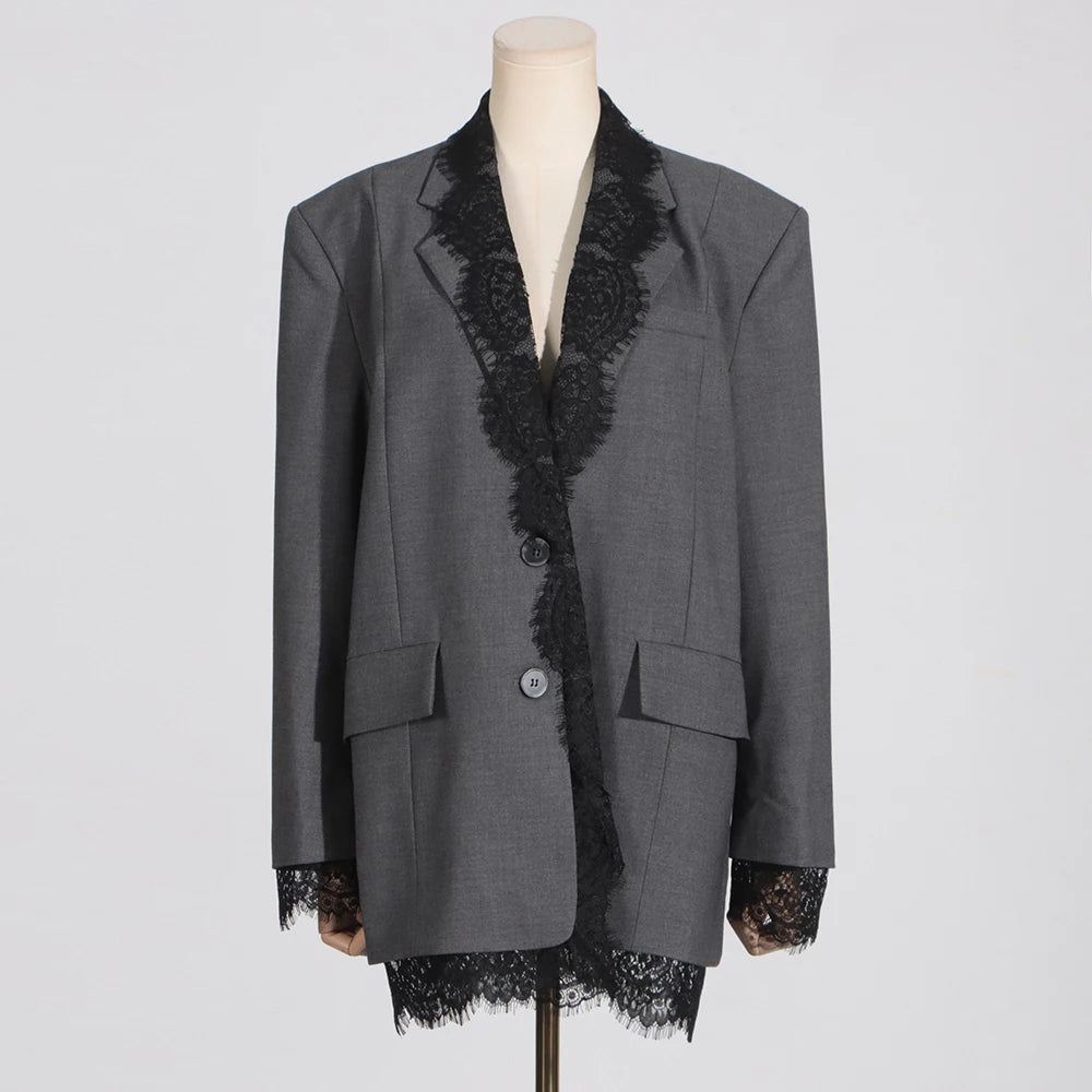 Lace-Trim Relaxed Blazer