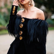 Fringed Off-Shoulder Jacket