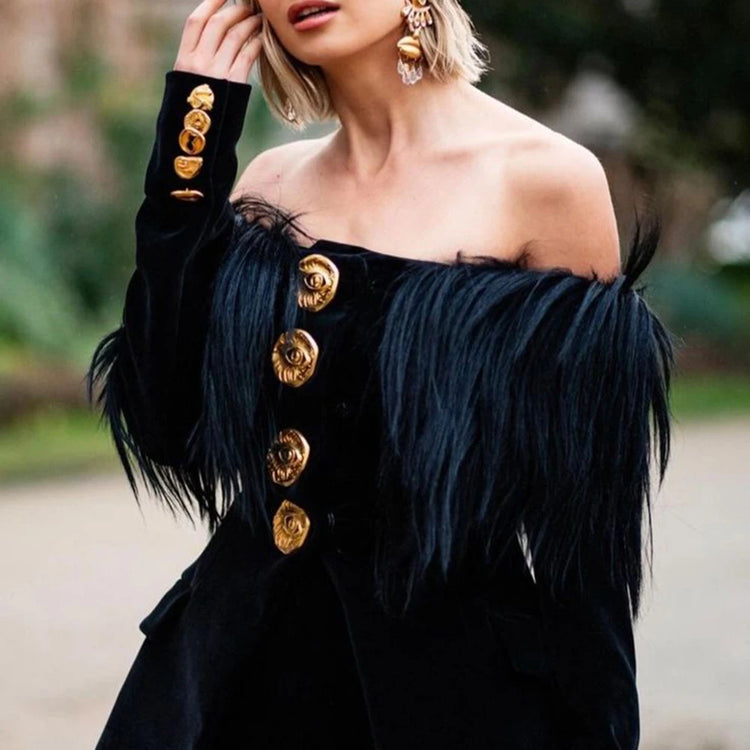 Fringed Off-Shoulder Jacket