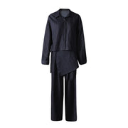 Collared Shirt and Wide-Leg Pants Set