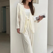 TWOTWINSTYLE Solid Spliced 3D Two Piece Set Female V Neck Long Sleeve Jacket Elegant Office Lady Women's Trousers Set Fashion