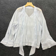 V-Neck Flared-Cuff Blouse