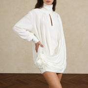 High-Neck Draped Mini Dress