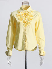 Rosette Striped Button-Up Shirt