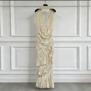 Ruched Halter Ruffle Dress