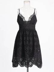 Eyelet V-Neck Mini Dress