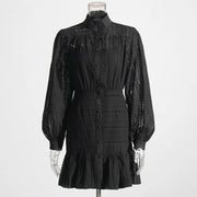Eyelet Long-Sleeve Mini Dress