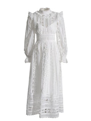 High-Neck Long-Sleeve Lace Dress