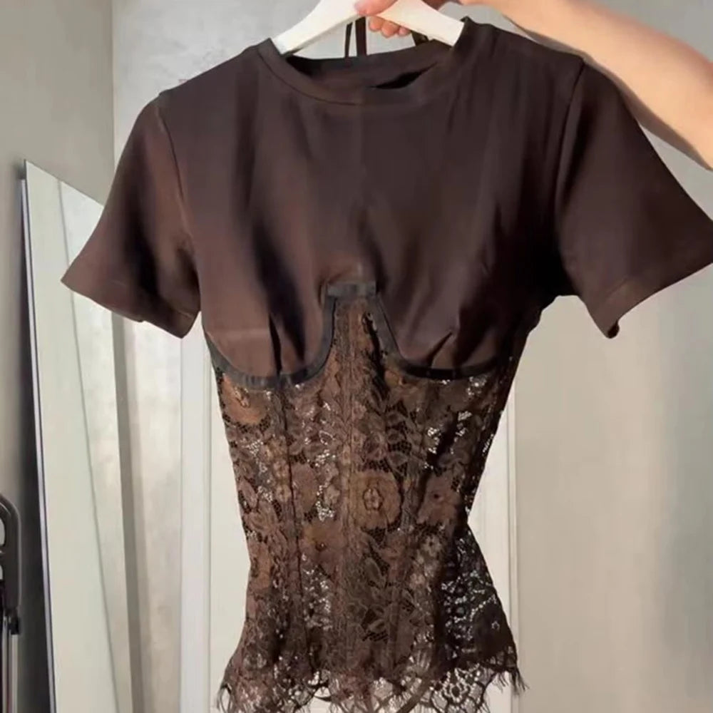 Lace-Waist Short-Sleeve Top