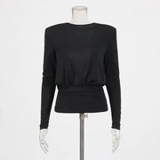Draped V-Neck Long-Sleeve Top