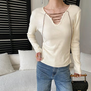Lace-Up Neck Long-Sleeve Top