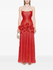 Ruched Strapless Ruffle-Waist Dress