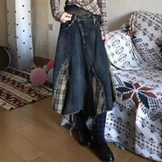 Plaid-Panel Asymmetric Skirt