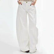 Curved-Seam Wide-Leg White Pants