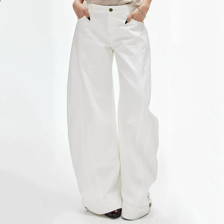 Curved-Seam Wide-Leg White Pants