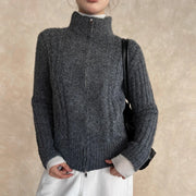 Openwork Zip-Up Stand-Collar Cardigan