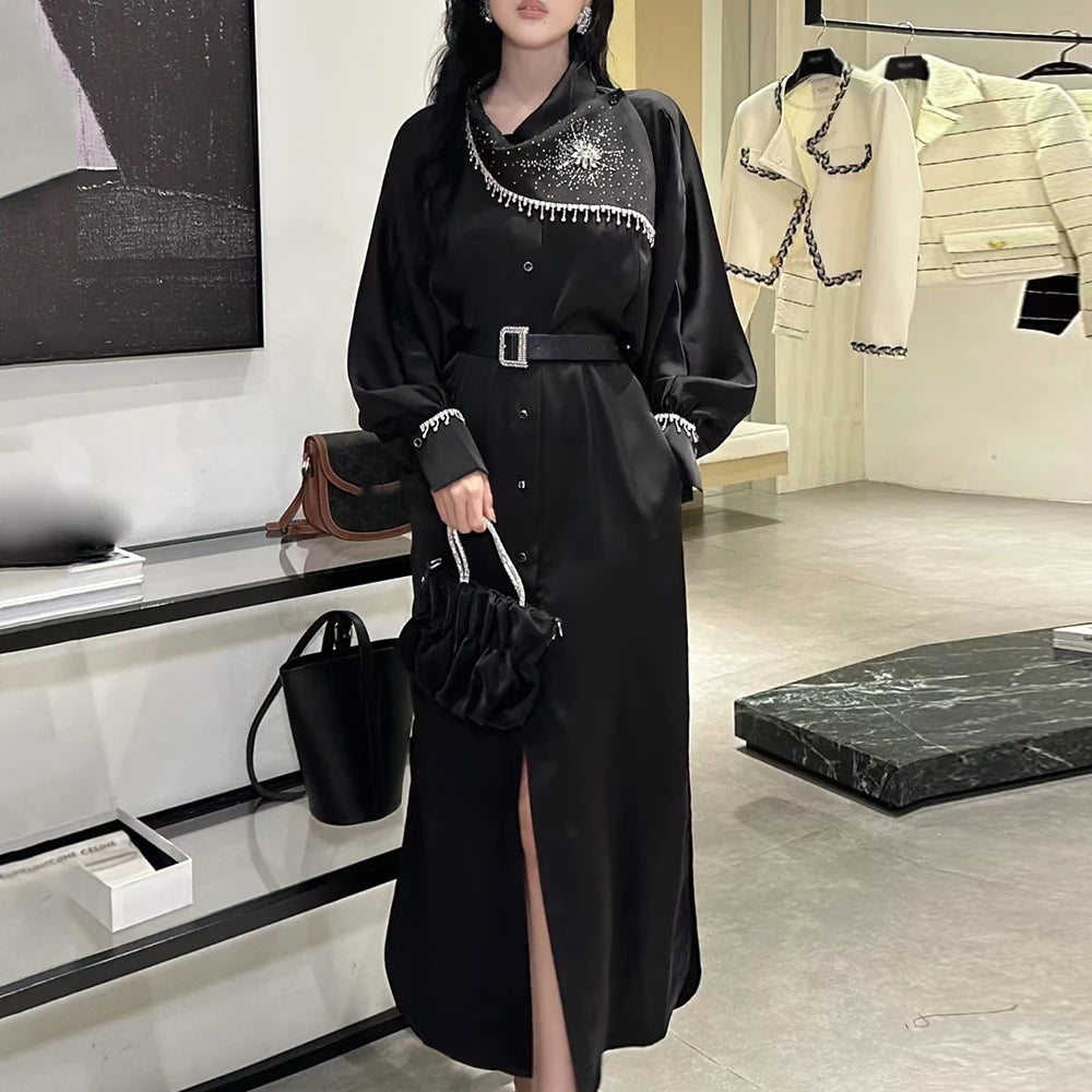 Embellished Split-Hem Shirt Dress