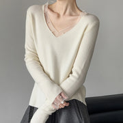 Sheer-Trim V-Neck Top