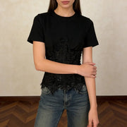 Lace-Waist Short-Sleeve Top