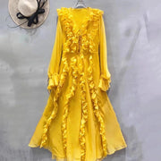 Ruffled Long-Sleeve Yellow Dress