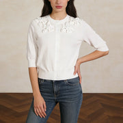 Floral Applique Half-Sleeve Cardigan