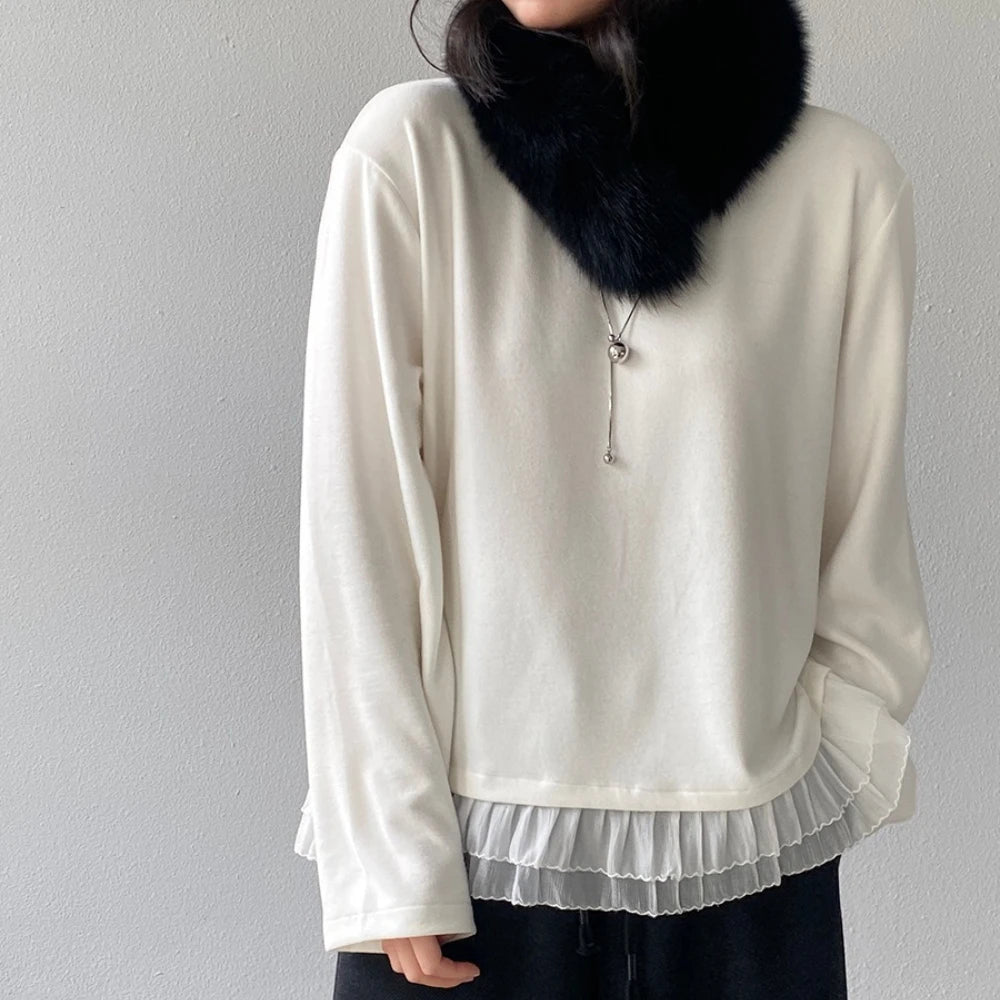 Contrast Ruffle-Hem Relaxed Top
