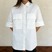 Flap-Pocket Short-Sleeve White Shirt