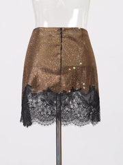 Embellished Lace-Hem Mini Skirt