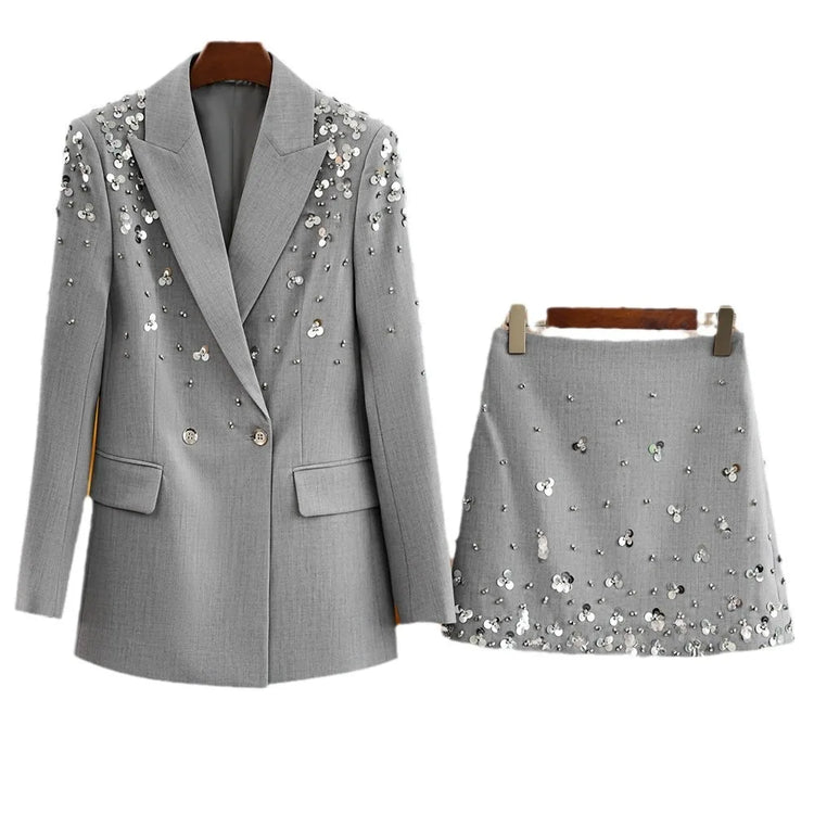 Embellished Blazer and Mini Skirt Set