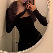 Fluffy-Collar Bolero and Tube Top Set