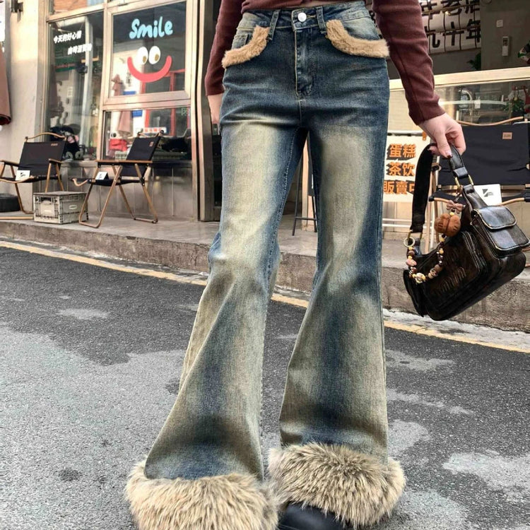 Shaggy-Hem Flared Jeans
