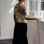 Abstract-Print Ruched Off-Shoulder Top