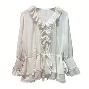Ruffle-Front Drawstring Blouse