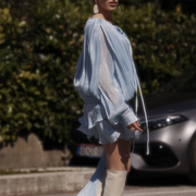 Ruched Balloon-Sleeve Mini Dress