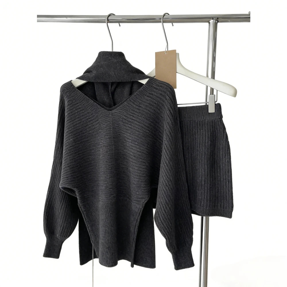 Ribbed Sweater and Skirt Set
