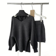 Ribbed Sweater and Skirt Set