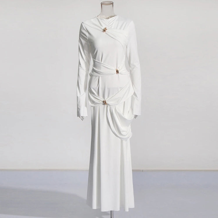 Draped Long-Sleeve Dress