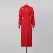 Cape-Overlay Split-Hem Dress