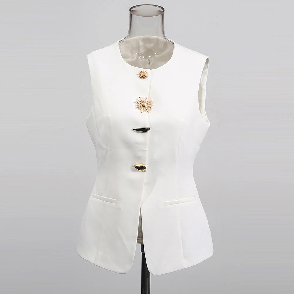 Round-Neck Button-Front Tailored Vest