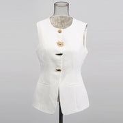 Round-Neck Button-Front Tailored Vest