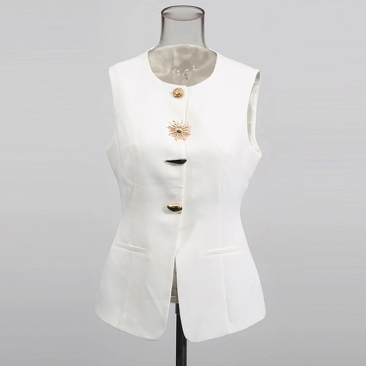 Round-Neck Button-Front Tailored Vest