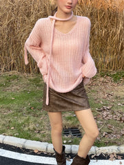 V-Neck Ribbed Relaxed Sweater