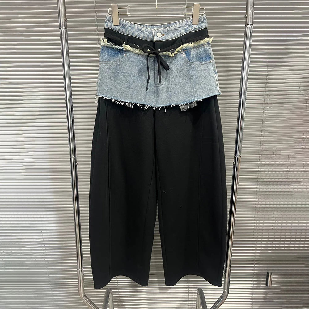 Contrast-Panel Wide-Leg Pants