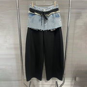 Contrast-Panel Wide-Leg Pants