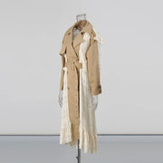 Pleated-Panel Long Trench Coat