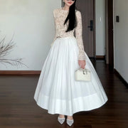 Floral Lace Top and Pleated Skirt Set