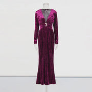 Embellished-Waist V-Neck Long Dress