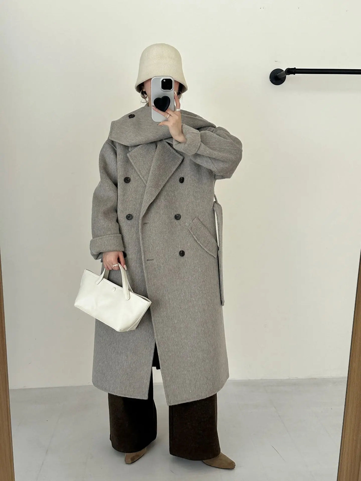 Oversized-Collar Tie-Waist Coat