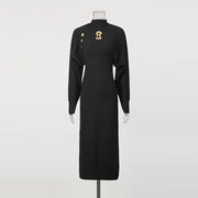 Cape-Overlay Split-Hem Dress