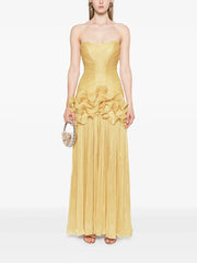 Ruched Strapless Ruffle-Waist Dress
